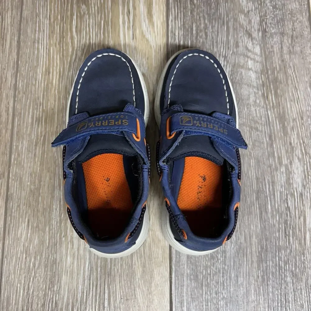Sperry Cupsole Navy Blue Orange Deck Boat Shoes Kids Youth US Size 9.5M YB48896